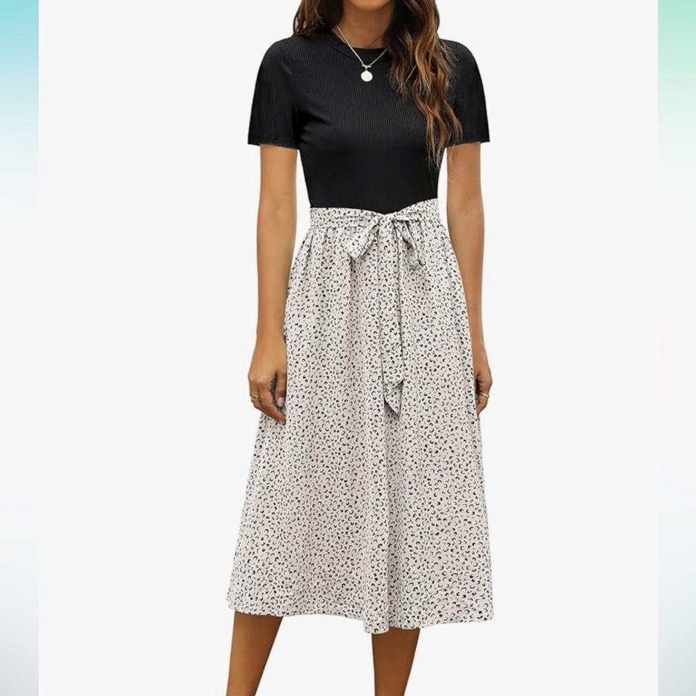 Short Sleeve Ribbed Modest Business Casual Work Outfits Midi Dress